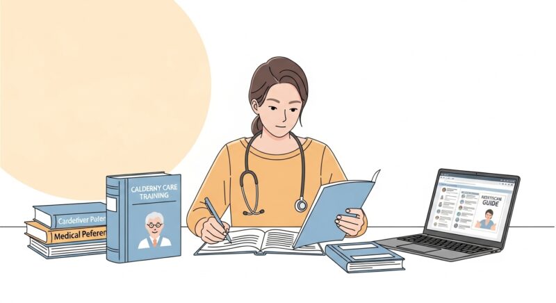 요양보호사 자격증 시험 준비하는 수험생 공부 장면